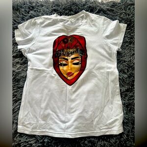 White T-Shirt with Embroidered Accessories